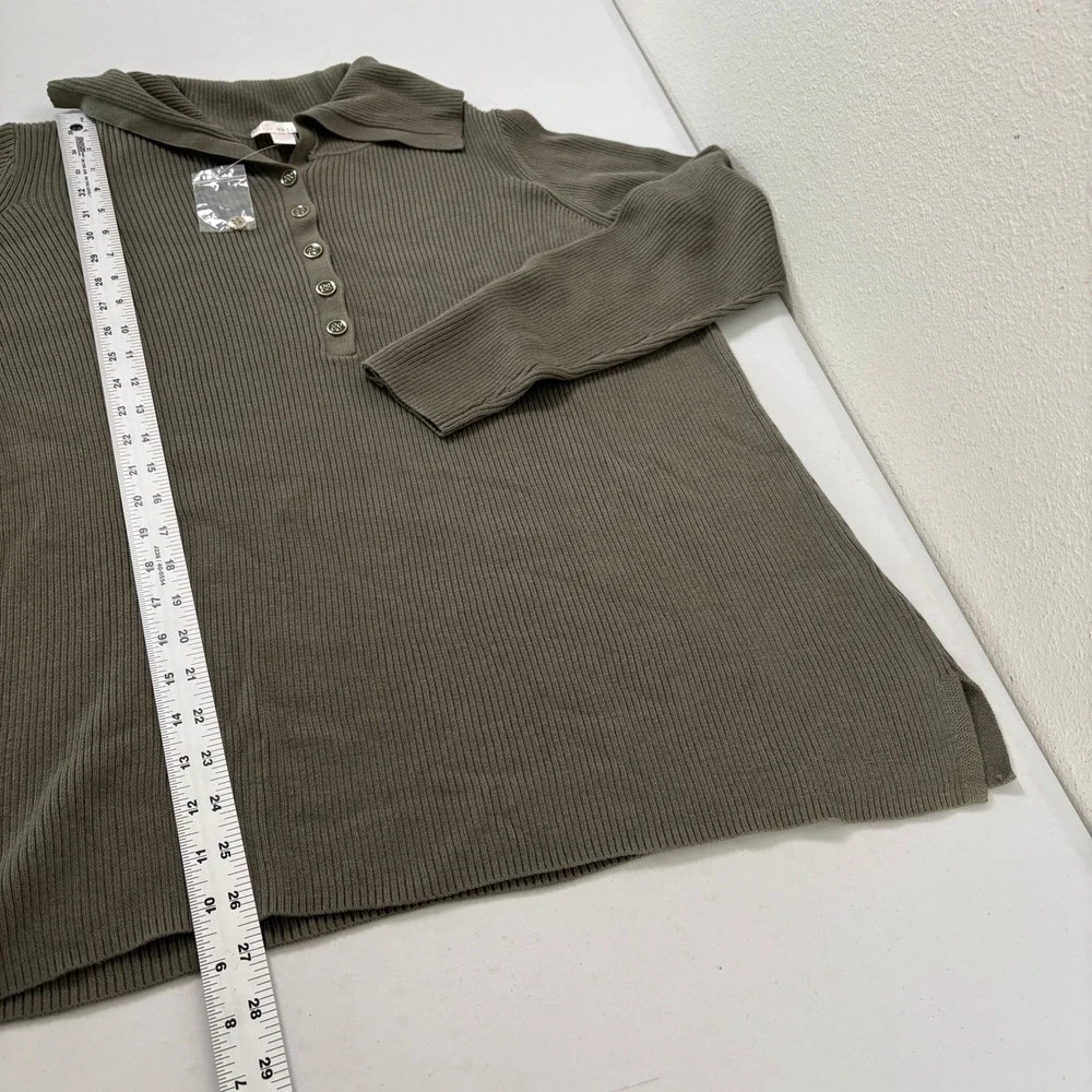 Belle by Kim Gravel Henley Sweater Size XL Olive Green Ribbed Sailor Collar NWOT